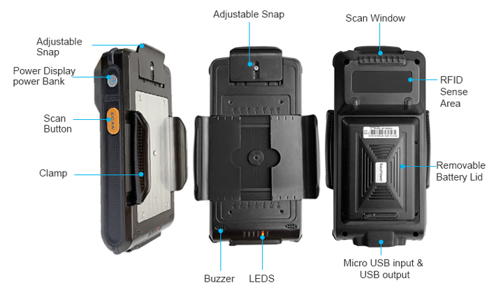 고품질 블루투스 RFID 스캐너 내장 창고 관리 용 1D / 2D 바코드 판독기 내장 가능